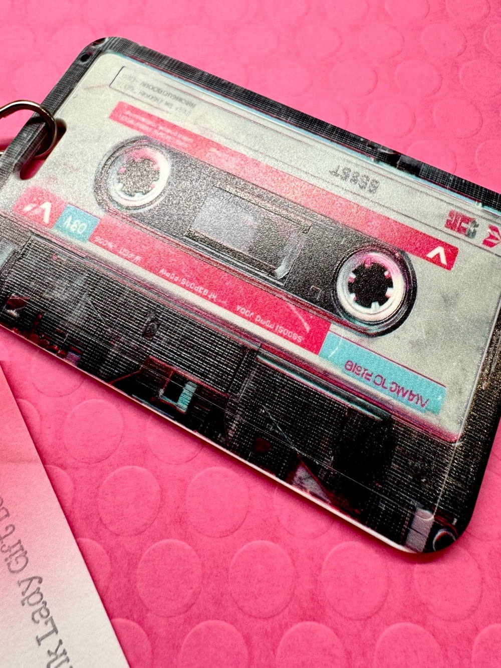 New Retro 80s 90s Style Cassette Tape ID Card Holder & Woven Keychain Handle - Picture 7 of 7